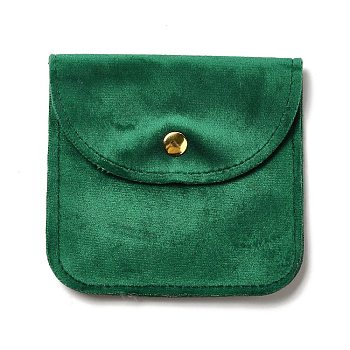 Velvet Jewelry Storage Pouches, Square Jewelry Bags with Golden Tone Snap Fastener, for Earring, Rings Storage, Green, 9.8x9.8x0.75cm