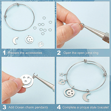 Benecreat kit para hacer brazaletes con dijes de luna y estrella diy(DIY-BC0004-64)-5