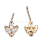 Brass Pave Clear Cubic Zirconia Stud Earring Findings, with Light Gold Plated Brass Pins and Horizontal Loops, Flower, Cadmium Free & Lead Free, Clear, 10x8mm, Hole: 1.2mm, Pin: 0.8mm(KK-N235-041)