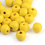 Natural Wood Beads, Dyed, Round, Yellow, 12x11mm, Hole: 4mm, about 1800pcs/1000g(WOOD-S662-11x12mm-A08)