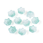 Transparent Spray Painted Glass Bead Caps, Flower, Light Sea Green, 7x11.5x11.5mm, Hole: 0.8~1.4mm, about 1950~2000pcs/bag(A-GLAA-Q089-002A-001)