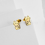 304 Stainless Steel Stud Earrings, Cat Shape, Golden, 12x7mm(WG2B06C-01)