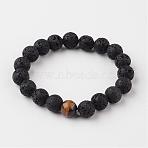 Natural Lava Rock Beaded Stretch Bracelets, with Tiger Eye Beads, 54mm(BJEW-JB02294-03)