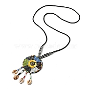 Retro Style Glass & Acrylic & CCB Beads Pendant Necklaces, PU Imitation Leather Necklaces, Colorful, 19.49 inch(49.5cm)(NJEW-Q349-01D)