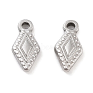 Non-Tarnish 304 Stainless Steel Charms, Rhombus Charm, Stainless Steel Color, 12.5x6.5x2.5mm, Hole: 1.4mm(STAS-P364-19P)