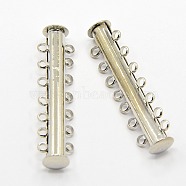 7-strands Brass Magnetic Slide Lock Clasps, 14 Holes, for Multi-strand Jewelry,Platinum,40.00x10.00mm, Hole: 1.50mm(X-KK-H308-P)