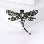 Alloy Brooches, Rhinestone Pin, Jewelry for Women, Dragonfly, Gray, 50x62mm(PW-WG29668-05)