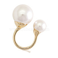 Real 18K Gold Plated Brass Cuff Rings, Open Rings, with Pearl, Size 4, White, 15.25mm(RJEW-EE0001-042A-02)