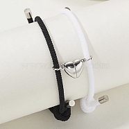 2Pcs Magnetic Alloy Matching Charm Bracelets Set, Adjustable Couple Bracelets for Valentine's Day, Black and White, Heart, 11-3/4 inch(30cm)(PW-WG55210-02)