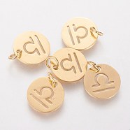 304 Stainless Steel Pendants, with Jump Ring, Laser Cut, Flat Round with Constellation/Zodiac Sign, Golden, Libra, 12x1mm, Hole: 3mm(A-STAS-Q201-T445-7G)