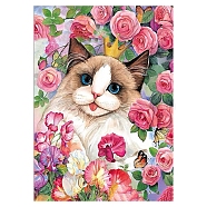 Lovely Cat Flower 5D Diamond Painting Kits for Adults Kids, DIY Full Drill Diamond Art Kit, Cartoon Picture Arts and Crafts for Beginners, Cerise, 400x300mm(PW-WG60155-07)