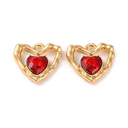 Alloy Crystal Rhinestone Pendants, Heart Charms, Red, 18.5x19x5mm, Hole: 2mm(ALRI-M021-04C)