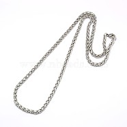 304 Stainless Steel Wheat Chain Necklace Making, Stainless Steel Color, 19.88 inch(50.5cm), 4mm(STAS-A028-N005P)