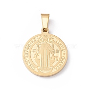 Ion Plating(IP) 304 Stainless Steel Pendants, Flat Round with Cssml Ndsmd Cross God Father Religious Christianity, Golden, 23x20x2mm, Hole: 7x3.5mm(STAS-C057-01G)