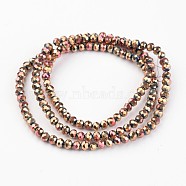 Electroplate Glass Bead Strands, Faceted, Rondelle, Rose Gold Plated, 3x2.5mm, Hole: 1mm, about 133pcs/strand, 13 inch(EGLA-G014-3mm-FP01)