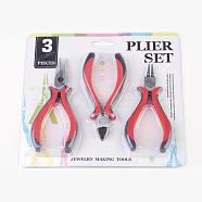 Iron Jewelry Tool Sets: Round Nose Pliers, Wire Cutter Pliers and Side Cutting Pliers, Red, 110~127mm, 3pcs/set(PT-R009-04)