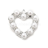Alloy Crystal Rhinestone Pendants, with ABS Plastic Imitation Pearl Beads, Heart Charms, Platinum, 20x19.5x4.5mm, Hole: 1.8mm(ALRI-K048-07P)
