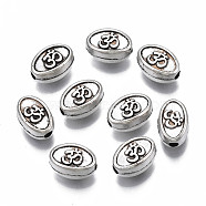 Tibetan Style Alloy Beads, Cadmium Free & Lead Free, Oval with Ohm/Aum, Antique Silver, 8x5x4mm, Hole: 1.5mm, about 1810pcs/1000g(TIBEB-N007-037)