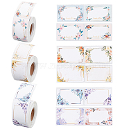 3 Rolls 3 Styles Rectangle Paper Adhesive Name Tag Blank Stickers, Floral Writable Name Decals, Mixed Color, 54x34mm, Sticker: 5x3mm, 500pcs/roll, 1 roll/style(DIY-GO0001-82)