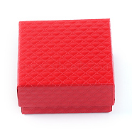 Cardboard Jewelry Set Boxes, with Sponge Inside, Square, Red, 7.3x7.3x3.5cm(CBOX-Q035-27B)