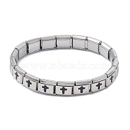 Tile Bracelet, 304 Stainless Steel Rectangle Beaded Stretch Bracelet for Women, Stainless Steel Color, Cross Pattern, Inner Diameter: 2 inch(5.2cm)(BJEW-A133-01P-04)