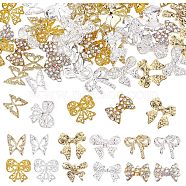 SUPERFINDINGS 72Pcs 12 Style Nail Art Decoration, Zinc Alloy & Rhinestone Nail Jewelry Accessories, Bowknot, Golden & Silver, 7~12x7.5~10x2.5~4mm, 6pcs/style(MRMJ-FH0001-17)