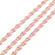 Brass Enamel Curb Chains, Soldered, with Spools, Real 18K Gold Plated, Pink, 7x3x1.7mm(CHC-C003-13G-05)