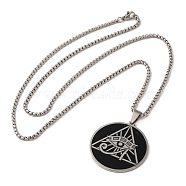 201 Stainless Steel Pendants Necklaces, Flat Round with the Eye of Horus, Stainless Steel Color, 23.43 inch(59.5cm)(NJEW-K260-02P)