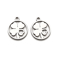 316 Surgical Stainless Steel Charms, Laser Cut, Ring with Clover Charm, Stainless Steel Color, 15x12.5x1mm, Hole: 1.6mm(STAS-H190-14P-04)