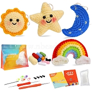 4 Style Sun Moon Star Rainbow Keychain DIY Knitting Kits for Beginners, including Finer Fill, Crochet Hook, Stitch Marker, Craft Eye, Yarn, Big Eye Needle, Instruction, Mixed Color, Packing: 24.5x20.7x3.2cm(PW-WG13842-01)