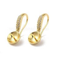 Rack Plating Brass Micro Pave Cubic Zirconia Earrings Hooks, Ear Wire with Pinch Bails for Half Drill Beads, Cadmium Free & Lead Free, Long-Lasting Plated, Golden, 18 Gauge, 24x9.5x10mm, Pin: 1mm(KK-E084-65G)