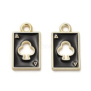 Light Gold Plated Alloy Enamel Pendants, Rectangle with Clubs Pattern, Black, 18.5x10.5x1mm, Hole: 2mm(ENAM-R145-07G-02)
