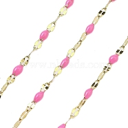 Ion Plating(IP) 304 Stainless Steel Dapped Chains, with Enamel, Soldered, with Spool, Pearl Pink, 11x2x2mm, about 32.81 Feet(10m)/Roll(CHS-K018-18G-14)