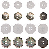 Gorgecraft 24Pcs 4 Style Natural Black Lip Shell & Shell Buttons, 4-Hole, Flat Round, Mixed Color, 15~20x2mm, Hole: 1.5~2mm, 6pcs/style(BUTT-GF0001-19)