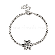 201 Stainless Steel Popcorn Chain Bangles for Women, Hexagon Charm, Stainless Steel Color, 7-1/2 inch(19.2cm)(BJEW-M044-02P)