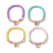 Polymer Clay Heishi Surfer Stretch Bracelet with Acrylic Beaded, with Butterfly Charms for Kids, Mixed Color, Inner Diameter: 1-5/8 inch(4cm)(BJEW-JB09916-02)