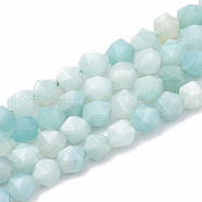 Natural Amazonite Beads Strands, Star Cut Round Beads, Faceted, 10x9~10mm, Hole: 1mm, about 36~38pcs/strand, 14.2~14.6 inch(G-S332-10mm-009)