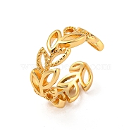 304 Stainless Steel Open Cuff Rings, Golden, Leaf, 7mm, US Size 4 3/4(15.4mm)(RJEW-G307-01G)