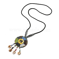 Retro Style Glass & Acrylic & CCB Beads Pendant Necklaces, PU Imitation Leather Necklaces, Colorful, 19.49 inch(49.5cm)(NJEW-Q349-01D)