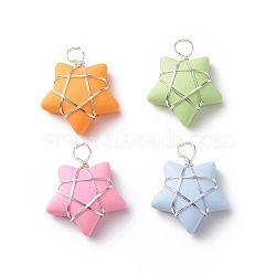 Opaque Resin Pendants, with Copper Wire Wrapped, Mixed Color, Star Charm, Platinum, 22x18.5~19.5x7.5~8mm, Hole: 3.5~4mm(PALLOY-JF01849-02)