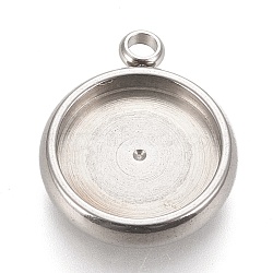 304 Stainless Steel Pendant Cabochon Settings, Lace Edge Bezel Cups, Flat Round, Stainless Steel Color, Tray: 10mm, 15x12.5x3mm, Hole: 1.8mm(X-STAS-K202-03D-P)