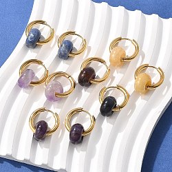 304 Stainless Steel Huggie Hoop Earrings, with 316 Surgical Stainless Steel Pin and Rondelle Natural Gemstone Beads, Golden, 25mm, Pin: 0.9mm(EJEW-JE04260)