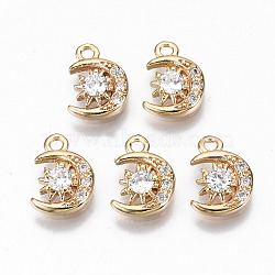 Brass Micro Pave Cubic Zirconia Charms, Light Gold, Long-Lasting Plated, Cadmium Free & Lead Free, Moon & Star, Clear, 10.5x7.5x2mm, Hole: 1.2mm(X-KK-S359-029-RS)