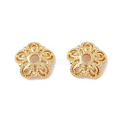 5-Petal Brass Bead Caps, Cadmium Free & Lead Free & Nickle Free, Flower, Real 18K Gold Plated, 7.5x2mm, Hole: 1.6mm(KK-A162-02G)