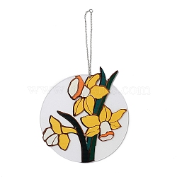 Acrylic Pendant Decorations, Window Hanging Suncatcher, Flat Round with Cymbidium Pattern, Goldenrod, 150x2mm(HOUS-PW0001-04E)