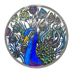 Stained Acrylic Art Window Planel, for Suncatchers Window Home Hanging Ornaments, Flat Round, Peacock, 150x4mm(STGL-PW0001-31B)