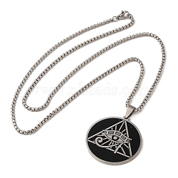 201 Stainless Steel Pendant Necklaces, Flat Round with the Eye of Horus, Stainless Steel Color, 23.43 inch(59.5cm)(NJEW-K260-02P)