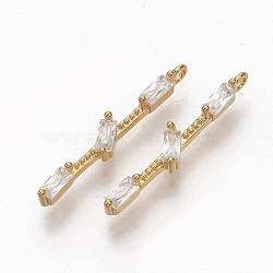Brass Clear Cubic Zirconia Pendants, Nickel Free, Bar, Real 18K Gold Plated, 18x2.5x2.5mm, Hole: 1mm(X-ZIRC-Q021-026G-NF)