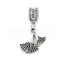 Rack Plating Brass European Dangle Charms, Large Hole Pendants, Lead Free & Cadmium Free, Antique Silver, Ginkgo Leaf, 28mm, Hole: 4.5mm(KK-R200-07AS-02)