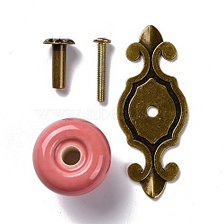 Round-shaped Porcelain Cabinet Door Knobs, Kitchen Drawer Pulls Cabinet Handles, with Screw & Zinc Alloy Finding, Light Coral, 73x29.5x2mm(FIND-Z004-18E)